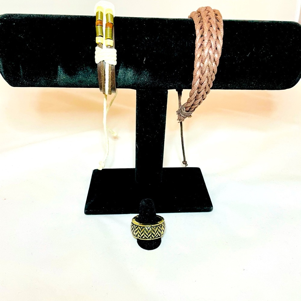 Braided Leather Bracelets with Brass Ring